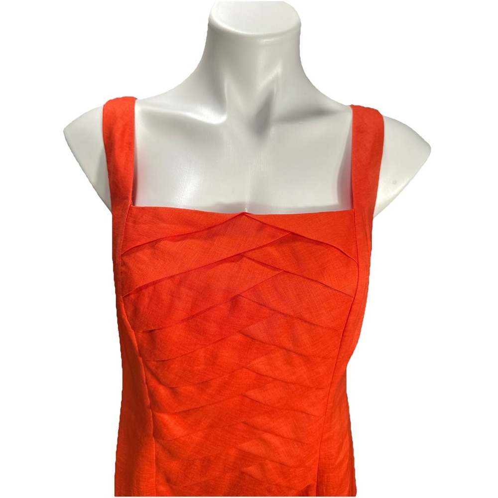 Jones New York Size 10 Scalloped Front Linen Sheath Dress Knee Length Orange - Picture 2 of 6
